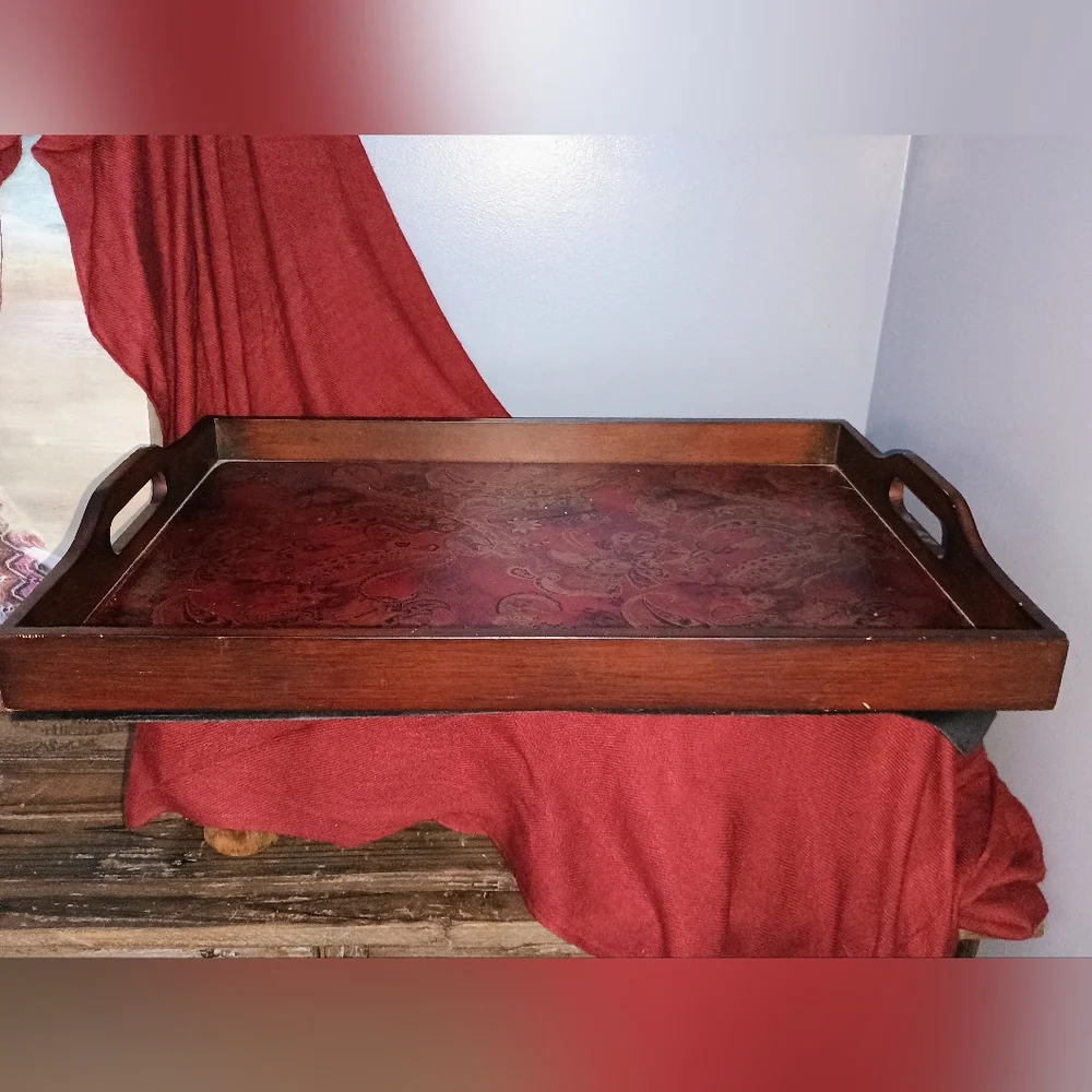 Large Capacity Serving Accent Tray With Built-in Carrying Handles